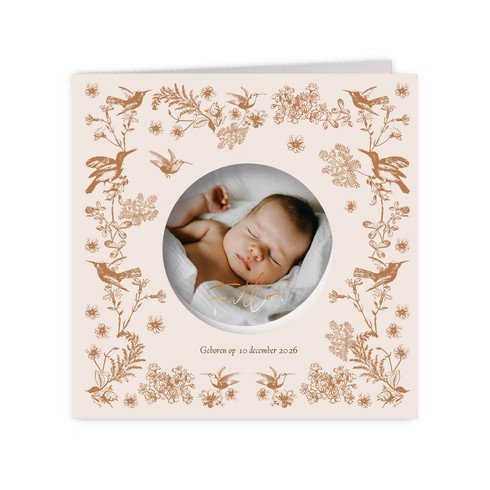 Foto geboortekaartje met doorkijkje en bloemenprint - Fallon