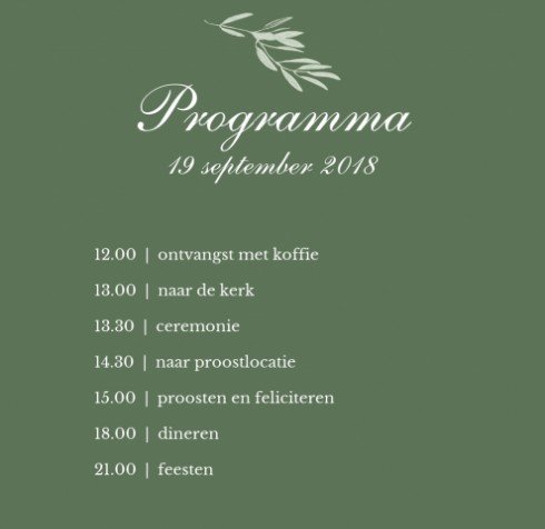 Programma bij trouwkaart Olive