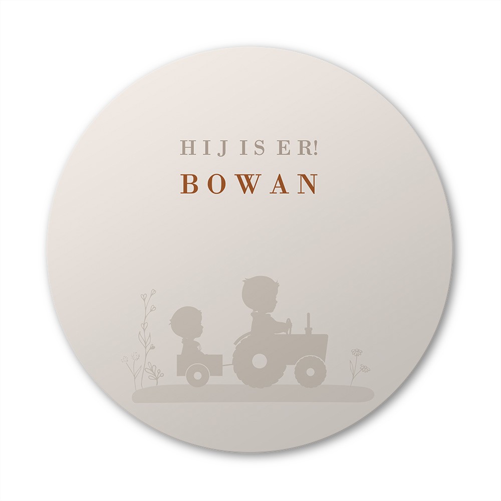 Ronde raamsticker met broertjes op tractor 40x40 - Bowan