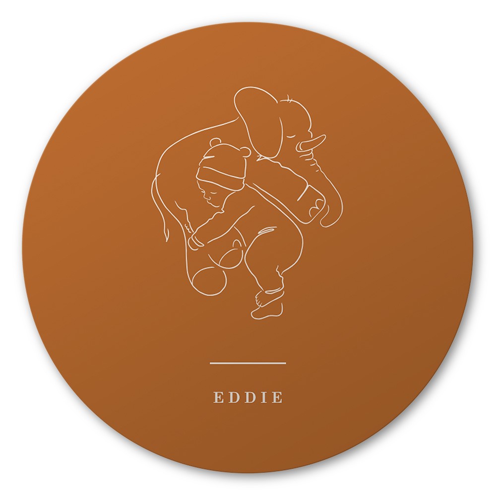 Ronde raamsticker lijntekening baby met olifant 60x60 - Eddie