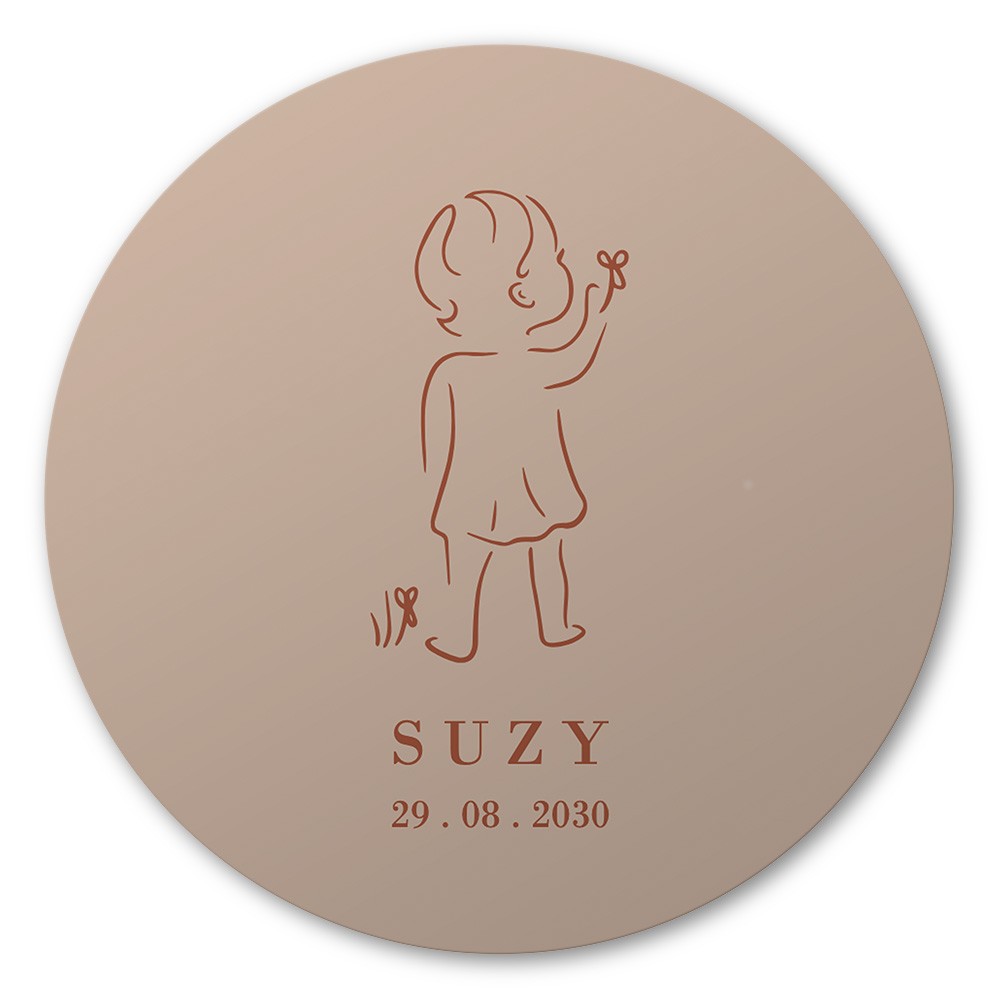 Ronde raamsticker met lijntekening meisje en bloem 80x80 - Suzy