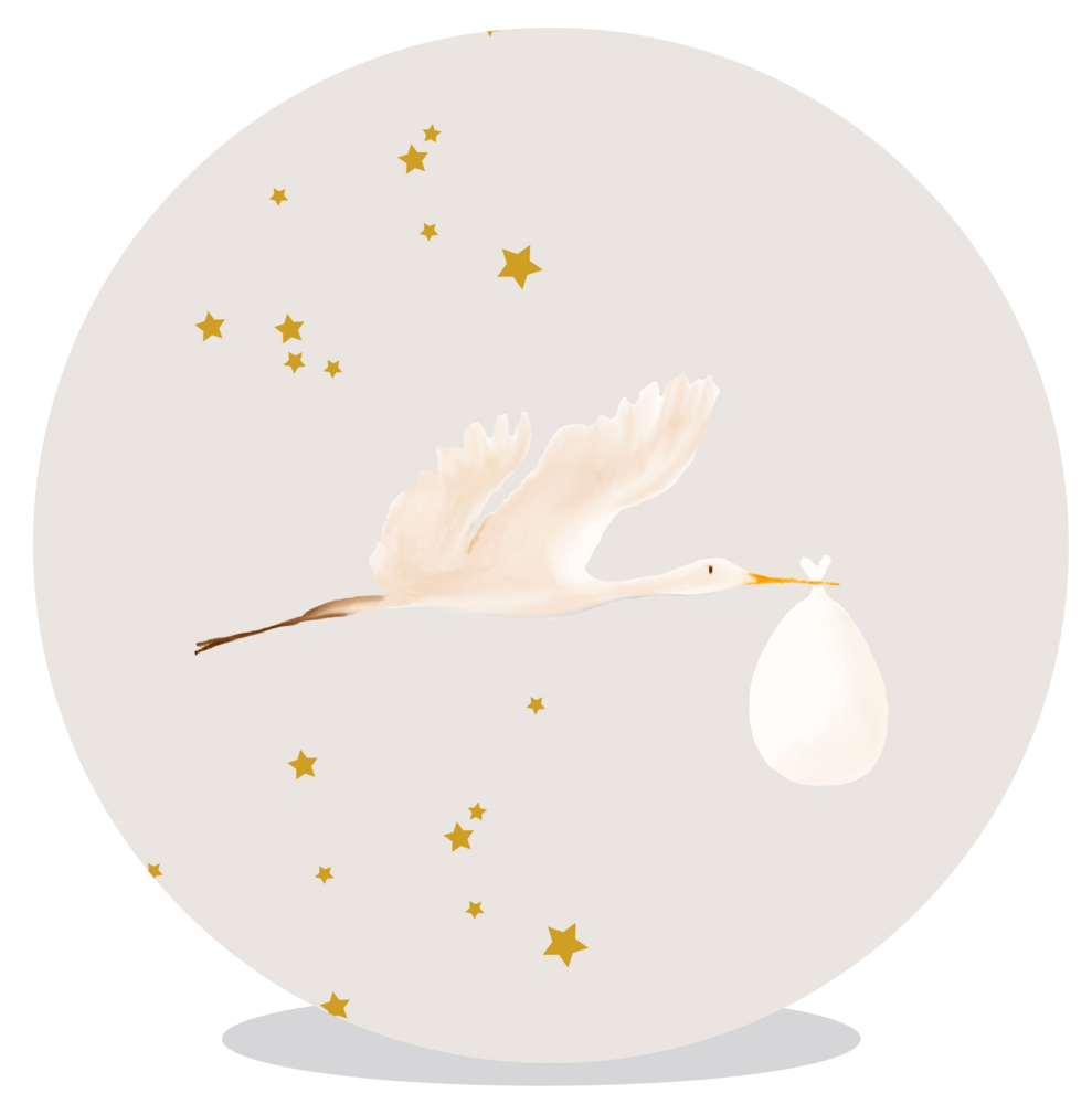 Sluitsticker met vliegende illustratieve ooievaar