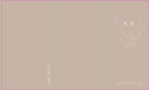 Trouwkaart drieluik met lijntekening van handen - Stijn en Femke