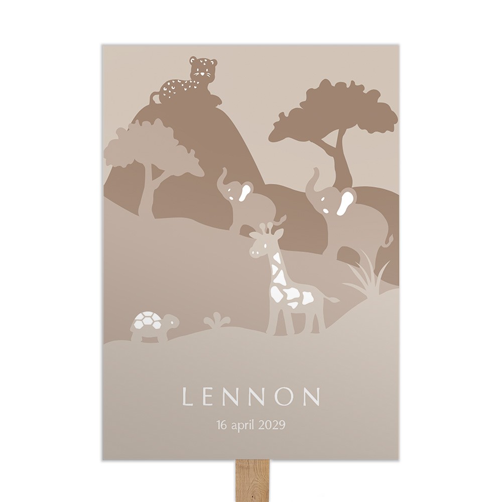 Dieren tuinbord met jungle dieren en bruine tinten - 50x70 cm