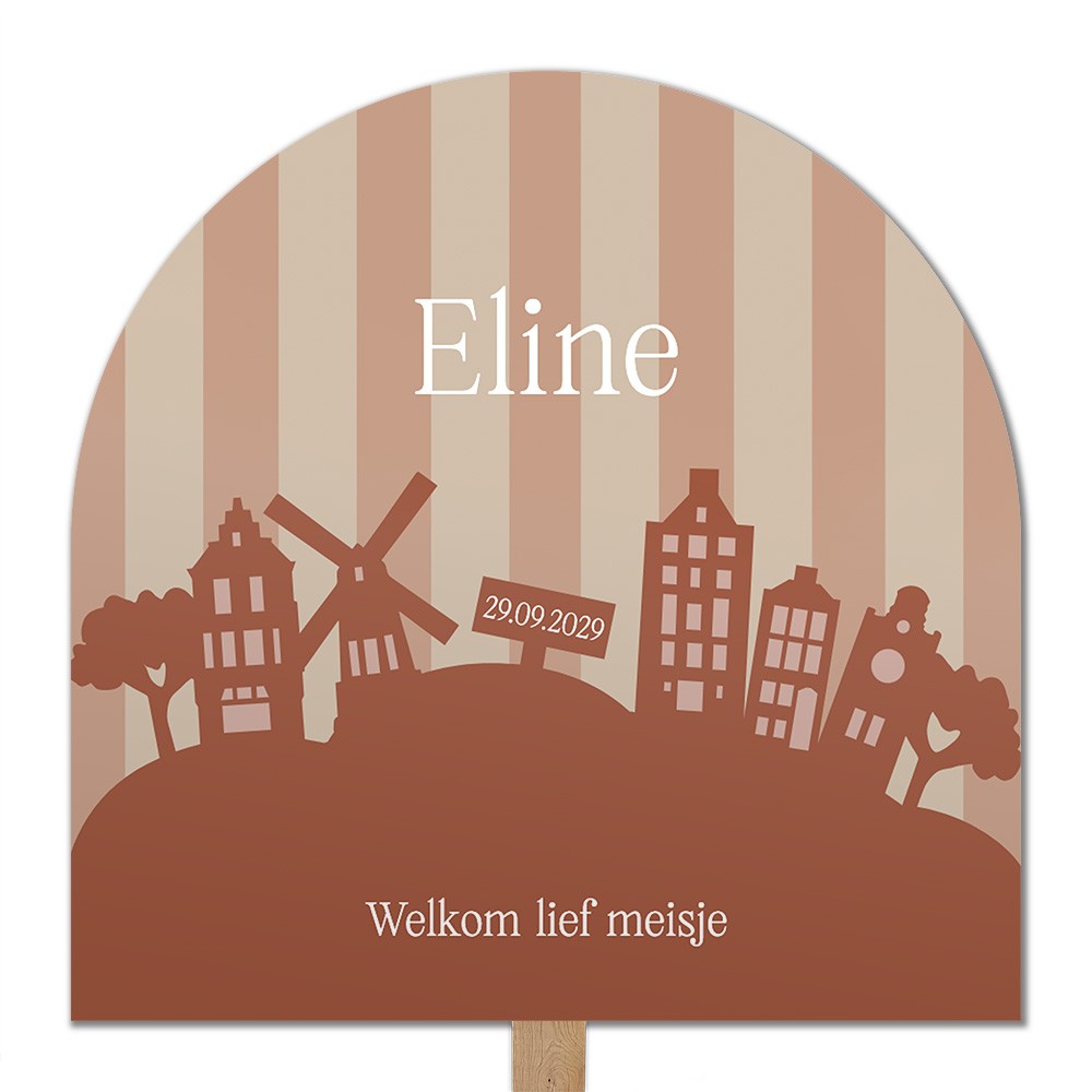 Tuinbord met speelse Hollandse huisjes in vrolijke tintent voor een dochter - 80x80 cm